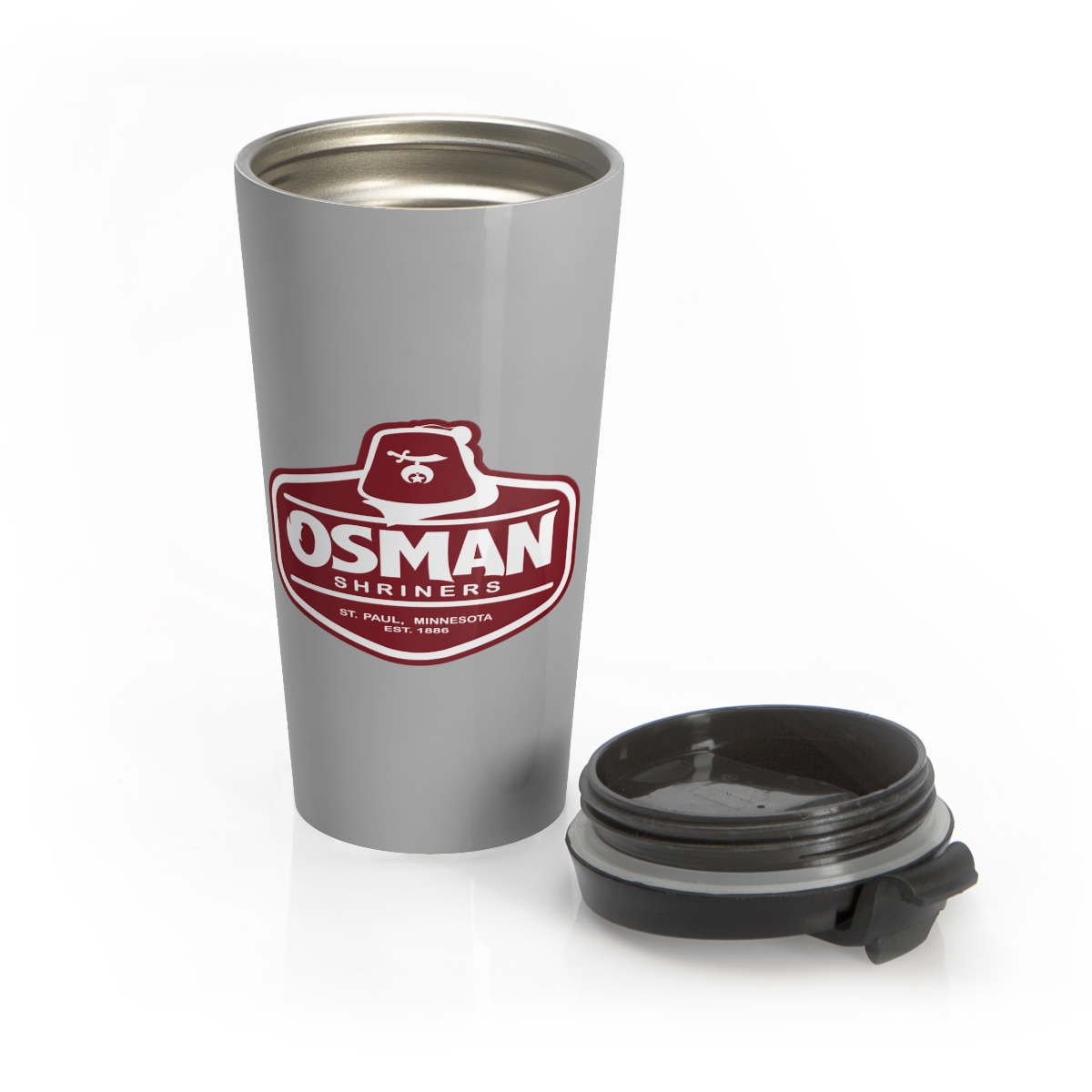 Osman Shrine Stainless Steel Travel Mug (Light Grey) - Image 5